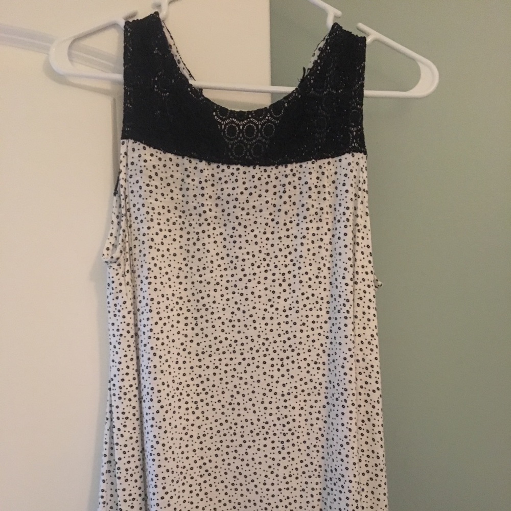 Dressy black and white tank with lace neckline